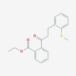 molecular formula C19H20O3S B3023772 2'-羧乙氧基-3-(2-硫代甲苯基)丙酮 CAS No. 898754-39-7