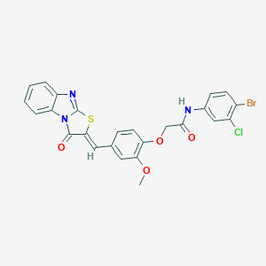 molecular formula C25H17BrClN3O4S B302380 N-(4-bromo-3-chlorophenyl)-2-{2-methoxy-4-[(3-oxo[1,3]thiazolo[3,2-a]benzimidazol-2(3H)-ylidene)methyl]phenoxy}acetamide 