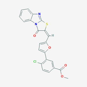 molecular formula C22H13ClN2O4S B302382 methyl 4-chloro-3-{5-[(3-oxo[1,3]thiazolo[3,2-a]benzimidazol-2(3H)-ylidene)methyl]-2-furyl}benzoate 