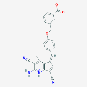 molecular formula C27H20N4O3 B302385 3-[[4-[(Z)-(2-amino-3,7-dicyano-4,6-dimethylcyclopenta[b]pyridin-1-ium-5-ylidene)methyl]phenoxy]methyl]benzoate 