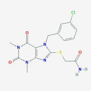 molecular formula C16H16ClN5O3S B302391 2-{[7-(3-chlorobenzyl)-1,3-dimethyl-2,6-dioxo-2,3,6,7-tetrahydro-1H-purin-8-yl]sulfanyl}acetamide 