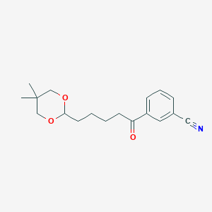 molecular formula C18H23NO3 B3023963 3'-氰基-5-(5,5-二甲基-1,3-二氧杂环-2-基)戊二苯酮 CAS No. 898756-78-0