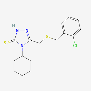 molecular formula C16H20ClN3S2 B3024002 5-{[(2-chlorobenzyl)thio]methyl}-4-cyclohexyl-4H-1,2,4-triazole-3-thiol CAS No. 540518-43-2