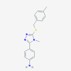 molecular formula C17H18N4S B302413 4-{4-methyl-5-[(4-methylbenzyl)sulfanyl]-4H-1,2,4-triazol-3-yl}aniline 