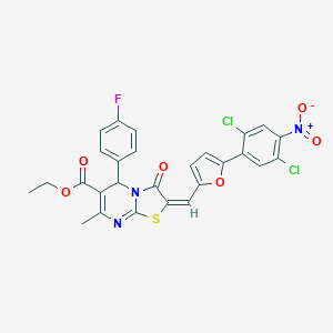 molecular formula C27H18Cl2FN3O6S B302419 ethyl 2-[(5-{2,5-dichloro-4-nitrophenyl}-2-furyl)methylene]-5-(4-fluorophenyl)-7-methyl-3-oxo-2,3-dihydro-5H-[1,3]thiazolo[3,2-a]pyrimidine-6-carboxylate 