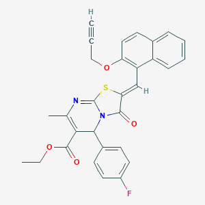 molecular formula C30H23FN2O4S B302423 ethyl 5-(4-fluorophenyl)-7-methyl-3-oxo-2-{[2-(2-propynyloxy)-1-naphthyl]methylene}-2,3-dihydro-5H-[1,3]thiazolo[3,2-a]pyrimidine-6-carboxylate 