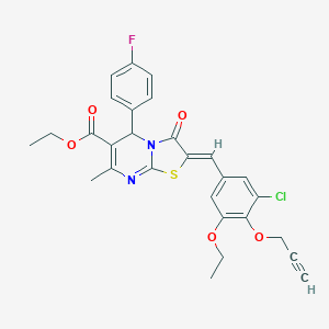 molecular formula C28H24ClFN2O5S B302424 ethyl 2-[3-chloro-5-ethoxy-4-(2-propynyloxy)benzylidene]-5-(4-fluorophenyl)-7-methyl-3-oxo-2,3-dihydro-5H-[1,3]thiazolo[3,2-a]pyrimidine-6-carboxylate 