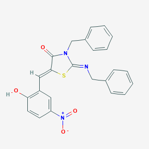 molecular formula C24H19N3O4S B302428 3-Benzyl-2-(benzylimino)-5-{2-hydroxy-5-nitrobenzylidene}-1,3-thiazolidin-4-one 