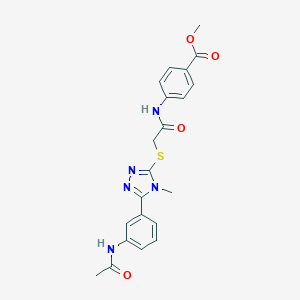molecular formula C21H21N5O4S B302433 methyl 4-{[({5-[3-(acetylamino)phenyl]-4-methyl-4H-1,2,4-triazol-3-yl}sulfanyl)acetyl]amino}benzoate 