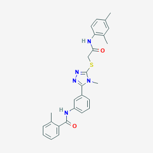 molecular formula C27H27N5O2S B302438 N-{3-[5-({2-[(2,4-dimethylphenyl)amino]-2-oxoethyl}sulfanyl)-4-methyl-4H-1,2,4-triazol-3-yl]phenyl}-2-methylbenzamide 