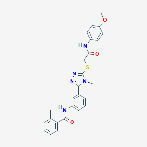 molecular formula C26H25N5O3S B302450 N-[3-(5-{[2-(4-methoxyanilino)-2-oxoethyl]sulfanyl}-4-methyl-4H-1,2,4-triazol-3-yl)phenyl]-2-methylbenzamide 