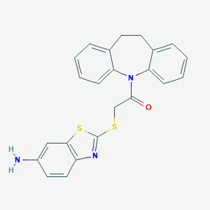 molecular formula C23H19N3OS2 B302458 2-[(6-amino-1,3-benzothiazol-2-yl)sulfanyl]-1-(10,11-dihydro-5H-dibenzo[b,f]azepin-5-yl)ethanone 