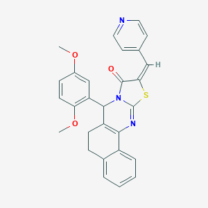 molecular formula C28H23N3O3S B302460 7-(2,5-dimethoxyphenyl)-10-(4-pyridinylmethylene)-5,7-dihydro-6H-benzo[h][1,3]thiazolo[2,3-b]quinazolin-9(10H)-one 