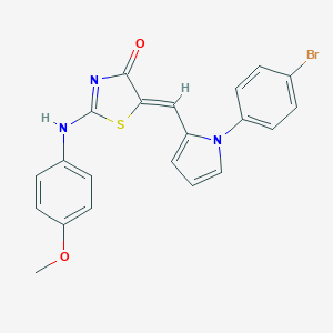molecular formula C21H16BrN3O2S B302464 (5Z)-5-[[1-(4-bromophenyl)pyrrol-2-yl]methylidene]-2-(4-methoxyanilino)-1,3-thiazol-4-one 