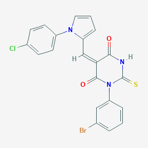 molecular formula C21H13BrClN3O2S B302471 1-(3-bromophenyl)-5-{[1-(4-chlorophenyl)-1H-pyrrol-2-yl]methylene}-2-thioxodihydro-4,6(1H,5H)-pyrimidinedione 