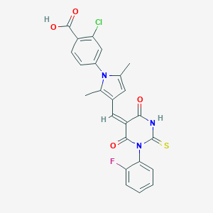 molecular formula C24H17ClFN3O4S B302472 2-chloro-4-{3-[(1-(2-fluorophenyl)-4,6-dioxo-2-thioxotetrahydro-5(2H)-pyrimidinylidene)methyl]-2,5-dimethyl-1H-pyrrol-1-yl}benzoic acid 