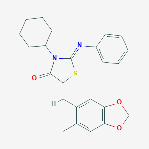 molecular formula C24H24N2O3S B302482 3-Cyclohexyl-5-[(6-methyl-1,3-benzodioxol-5-yl)methylene]-2-(phenylimino)-1,3-thiazolidin-4-one 