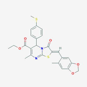molecular formula C26H24N2O5S2 B302484 ethyl 7-methyl-2-[(6-methyl-1,3-benzodioxol-5-yl)methylene]-5-[4-(methylsulfanyl)phenyl]-3-oxo-2,3-dihydro-5H-[1,3]thiazolo[3,2-a]pyrimidine-6-carboxylate 