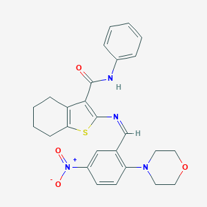 molecular formula C26H26N4O4S B302491 2-{[5-nitro-2-(4-morpholinyl)benzylidene]amino}-N-phenyl-4,5,6,7-tetrahydro-1-benzothiophene-3-carboxamide 