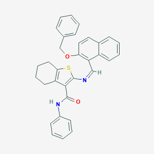 molecular formula C33H28N2O2S B302492 2-({[2-(benzyloxy)-1-naphthyl]methylene}amino)-N-phenyl-4,5,6,7-tetrahydro-1-benzothiophene-3-carboxamide 