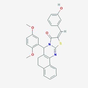molecular formula C29H24N2O4S B302499 (10E)-7-(2,5-dimethoxyphenyl)-10-(3-hydroxybenzylidene)-5,7-dihydro-6H-benzo[h][1,3]thiazolo[2,3-b]quinazolin-9(10H)-one 