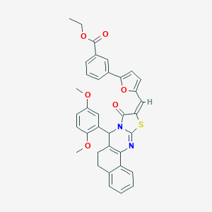 molecular formula C36H30N2O6S B302504 ethyl 3-{5-[(7-(2,5-dimethoxyphenyl)-9-oxo-5,7-dihydro-6H-benzo[h][1,3]thiazolo[2,3-b]quinazolin-10(9H)-ylidene)methyl]-2-furyl}benzoate 