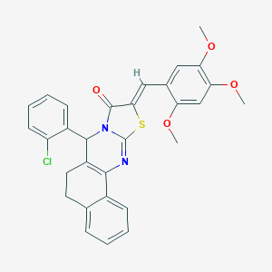 molecular formula C30H25ClN2O4S B302506 7-(2-chlorophenyl)-10-(2,4,5-trimethoxybenzylidene)-5,7-dihydro-6H-benzo[h][1,3]thiazolo[2,3-b]quinazolin-9(10H)-one 