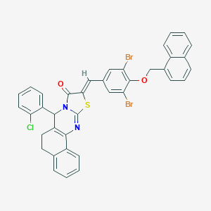 molecular formula C38H25Br2ClN2O2S B302507 (10Z)-7-(2-chlorophenyl)-10-[3,5-dibromo-4-(naphthalen-1-ylmethoxy)benzylidene]-5,7-dihydro-6H-benzo[h][1,3]thiazolo[2,3-b]quinazolin-9(10H)-one 