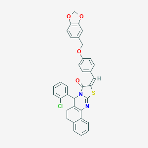 molecular formula C35H25ClN2O4S B302509 10-[4-(1,3-benzodioxol-5-ylmethoxy)benzylidene]-7-(2-chlorophenyl)-5,7-dihydro-6H-benzo[h][1,3]thiazolo[2,3-b]quinazolin-9(10H)-one 