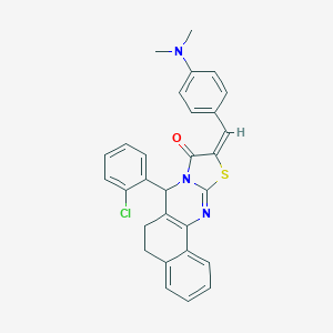 molecular formula C29H24ClN3OS B302511 7-(2-chlorophenyl)-10-[4-(dimethylamino)benzylidene]-5,7-dihydro-6H-benzo[h][1,3]thiazolo[2,3-b]quinazolin-9(10H)-one 
