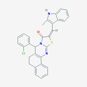 molecular formula C30H22ClN3OS B302514 7-(2-chlorophenyl)-10-[(2-methyl-1H-indol-3-yl)methylene]-5,7-dihydro-6H-benzo[h][1,3]thiazolo[2,3-b]quinazolin-9(10H)-one 
