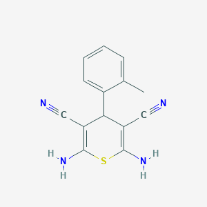 molecular formula C14H12N4S B3025203 2,6-diamino-4-(2-methylphenyl)-4H-thiopyran-3,5-dicarbonitrile CAS No. 202405-84-3