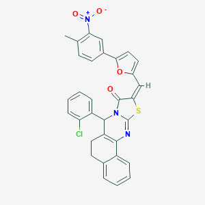 molecular formula C32H22ClN3O4S B302522 7-(2-chlorophenyl)-10-[(5-{3-nitro-4-methylphenyl}-2-furyl)methylene]-5,7-dihydro-6H-benzo[h][1,3]thiazolo[2,3-b]quinazolin-9(10H)-one 