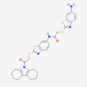 molecular formula C30H29N5O2S4 B302525 2-[(6-amino-1,3-benzothiazol-2-yl)sulfanyl]-N-(2-{[2-(1,2,3,4,5,6,7,8-octahydro-9H-carbazol-9-yl)-2-oxoethyl]sulfanyl}-1,3-benzothiazol-6-yl)acetamide 