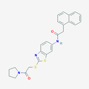 molecular formula C25H23N3O2S2 B302542 2-(1-naphthyl)-N-(2-{[2-oxo-2-(1-pyrrolidinyl)ethyl]sulfanyl}-1,3-benzothiazol-6-yl)acetamide 