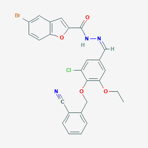 molecular formula C26H19BrClN3O4 B302545 5-bromo-N'-{3-chloro-4-[(2-cyanobenzyl)oxy]-5-ethoxybenzylidene}-1-benzofuran-2-carbohydrazide 