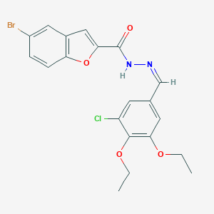 molecular formula C20H18BrClN2O4 B302548 5-bromo-N'-(3-chloro-4,5-diethoxybenzylidene)-1-benzofuran-2-carbohydrazide 