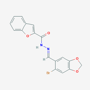 molecular formula C17H11BrN2O4 B302550 N'-[(E)-(6-溴-1,3-苯二氧杂环-5-基)亚甲基]-1-苯并呋喃-2-甲酰腙 