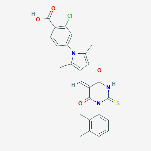 molecular formula C26H22ClN3O4S B302562 2-chloro-4-{3-[(1-(2,3-dimethylphenyl)-4,6-dioxo-2-thioxotetrahydro-5(2H)-pyrimidinylidene)methyl]-2,5-dimethyl-1H-pyrrol-1-yl}benzoic acid 