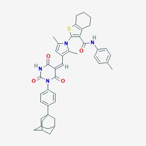 molecular formula C43H44N4O4S B302563 2-{3-[(1-[4-(1-adamantyl)phenyl]-2,4,6-trioxotetrahydro-5(2H)-pyrimidinylidene)methyl]-2,5-dimethyl-1H-pyrrol-1-yl}-N-(4-methylphenyl)-4,5,6,7-tetrahydro-1-benzothiophene-3-carboxamide 
