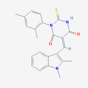 molecular formula C23H21N3O2S B302565 (5Z)-5-[(1,2-dimethyl-1H-indol-3-yl)methylidene]-1-(2,4-dimethylphenyl)-2-thioxodihydropyrimidine-4,6(1H,5H)-dione 