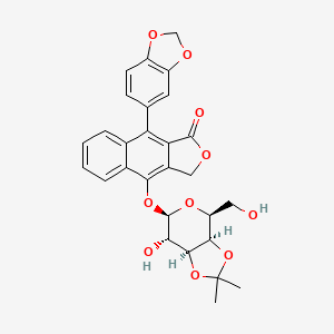 molecular formula C28H26O10 B3025658 4-[[(3Ar,4S,6R,7S,7aS)-7-hydroxy-4-(hydroxymethyl)-2,2-dimethyl-4,6,7,7a-tetrahydro-3aH-[1,3]dioxolo[4,5-c]pyran-6-yl]oxy]-9-(1,3-benzodioxol-5-yl)-3H-benzo[f][2]benzofuran-1-one CAS No. 2130033-55-3