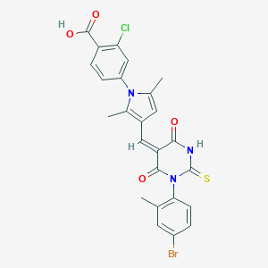 molecular formula C25H19BrClN3O4S B302567 4-{3-[(1-(4-bromo-2-methylphenyl)-4,6-dioxo-2-thioxotetrahydro-5(2H)-pyrimidinylidene)methyl]-2,5-dimethyl-1H-pyrrol-1-yl}-2-chlorobenzoic acid 