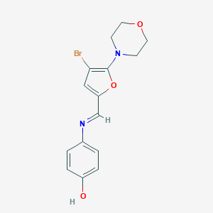 molecular formula C15H15BrN2O3 B302569 4-[[4-Bromo-5-(4-morpholinyl)-2-furanyl]methylideneamino]phenol 