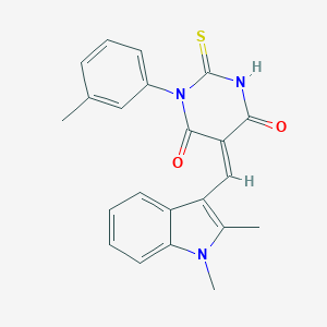molecular formula C22H19N3O2S B302570 5-[(1,2-dimethyl-1H-indol-3-yl)methylene]-1-(3-methylphenyl)-2-thioxodihydro-4,6(1H,5H)-pyrimidinedione 