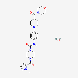 molecular formula C27H38N6O5 B3025719 4-[(1-甲基-1H-吡咯-2-基)羰基]-N-[4-[4-(4-吗啉基羰基)-1-哌啶基]苯基]-1-哌嗪甲酰胺，一水合物 CAS No. 1584160-52-0