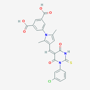 molecular formula C25H18ClN3O6S B302573 5-{3-[(1-(3-chlorophenyl)-4,6-dioxo-2-thioxotetrahydro-5(2H)-pyrimidinylidene)methyl]-2,5-dimethyl-1H-pyrrol-1-yl}isophthalic acid 