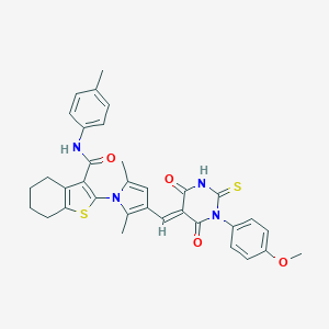 molecular formula C34H32N4O4S2 B302574 2-(3-{(E)-[1-(4-methoxyphenyl)-4,6-dioxo-2-thioxotetrahydropyrimidin-5(2H)-ylidene]methyl}-2,5-dimethyl-1H-pyrrol-1-yl)-N-(4-methylphenyl)-4,5,6,7-tetrahydro-1-benzothiophene-3-carboxamide 