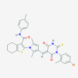 molecular formula C34H31BrN4O3S2 B302576 2-{3-[(1-(4-bromo-2-methylphenyl)-4,6-dioxo-2-thioxotetrahydro-5(2H)-pyrimidinylidene)methyl]-2,5-dimethyl-1H-pyrrol-1-yl}-N-(4-methylphenyl)-4,5,6,7-tetrahydro-1-benzothiophene-3-carboxamide 