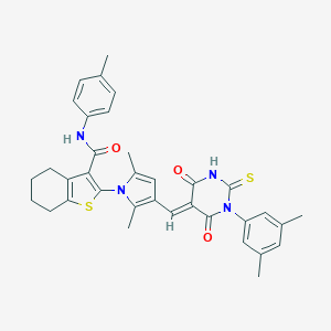 molecular formula C35H34N4O3S2 B302577 2-(3-{(E)-[1-(3,5-dimethylphenyl)-4,6-dioxo-2-thioxotetrahydropyrimidin-5(2H)-ylidene]methyl}-2,5-dimethyl-1H-pyrrol-1-yl)-N-(4-methylphenyl)-4,5,6,7-tetrahydro-1-benzothiophene-3-carboxamide 